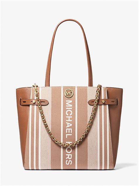 michael kors carmen large|Carmen Large Striped Jacquard and Leather Tote Bag .